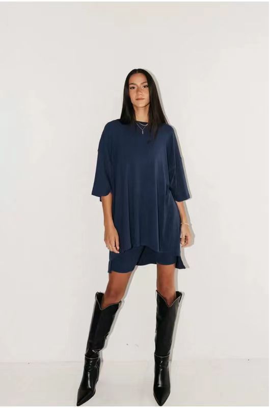 Mina Tee Short Set — Dark Blue