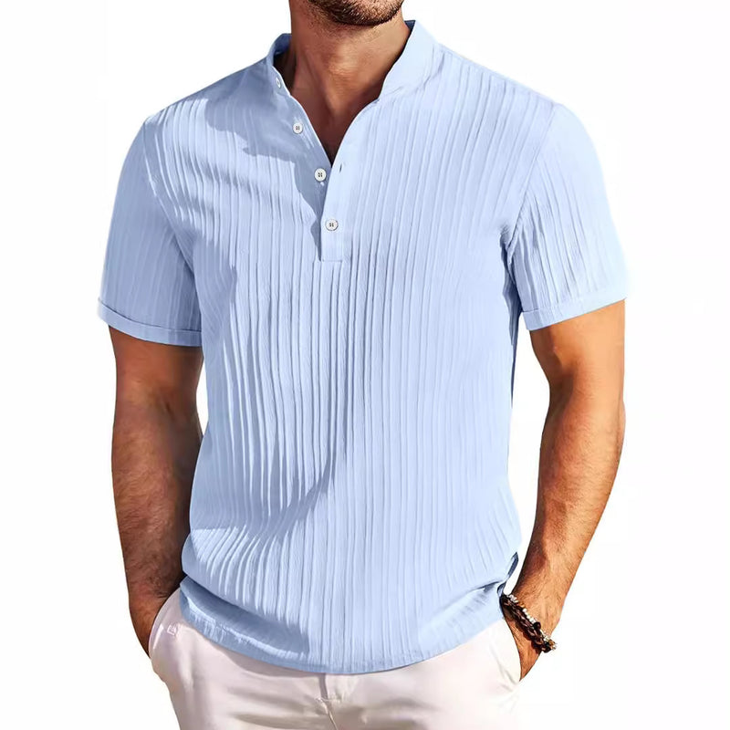 Atlas Striped Short Sleeve Polo — Light Blue