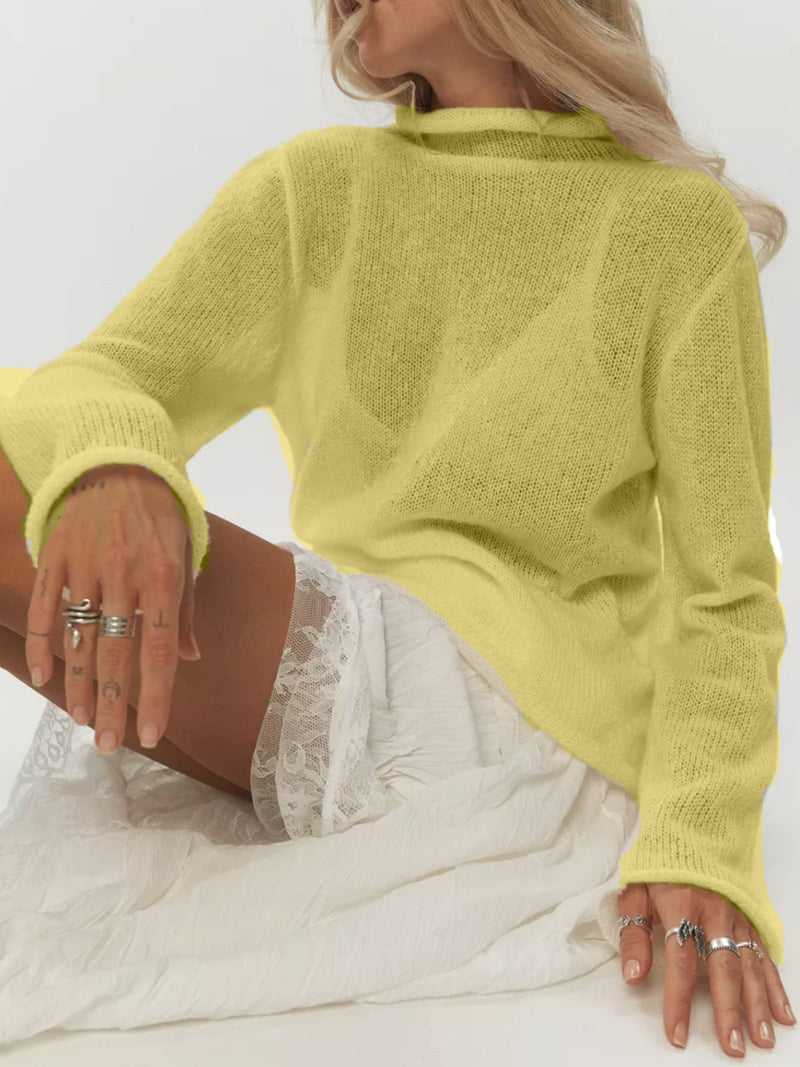 Mock Neck Long Sleeve Sweater | Hazel & June Yellow