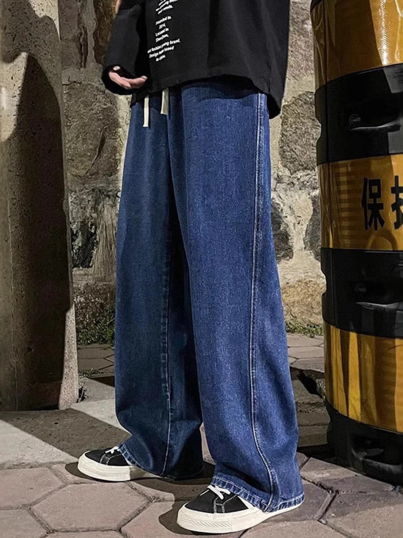 Men's Full Size Drawstring Wide Leg Jeans Plus Size | Hazel & June Dark Blue