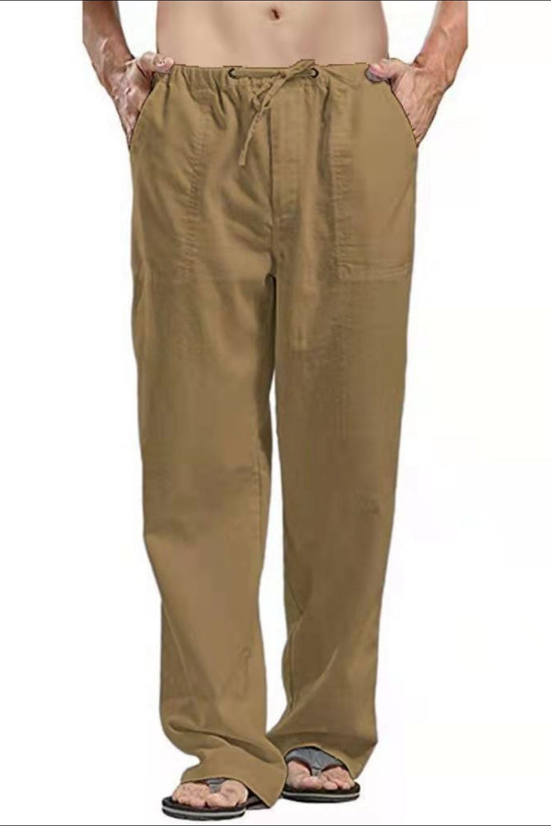 Men's Full Size Drawsrting Straight Leg Pants Plus Size Taupe
