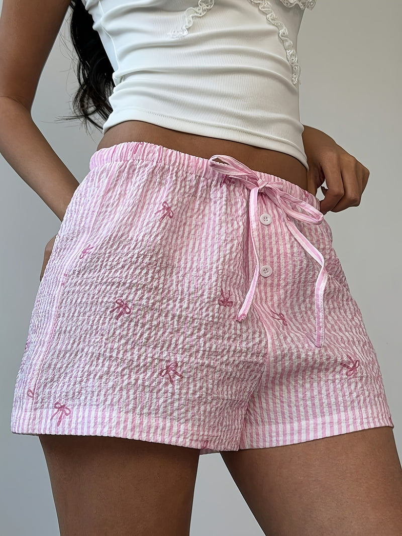 Bow Striped Drawstring Casual Shorts 6