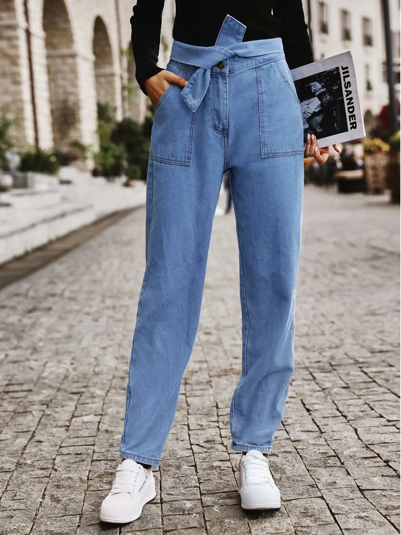 Tied Straight Jeans with Pockets 1