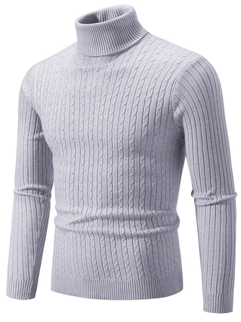 Men's Plus Size Ribbed Turtleneck Long Sleeve Sweater Grey
