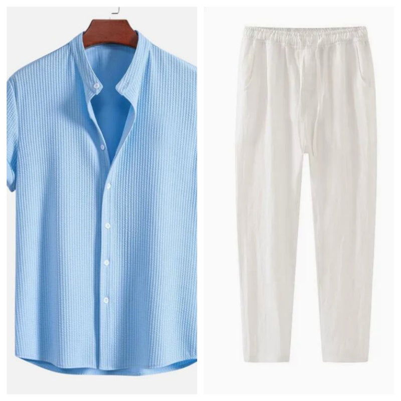 Cole Short-Sleeve Camp Shirt — Light Blue Set
