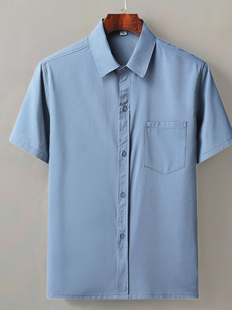 Men's Full Size Button Up Short Sleeve Shirt Plus Size Light Blue