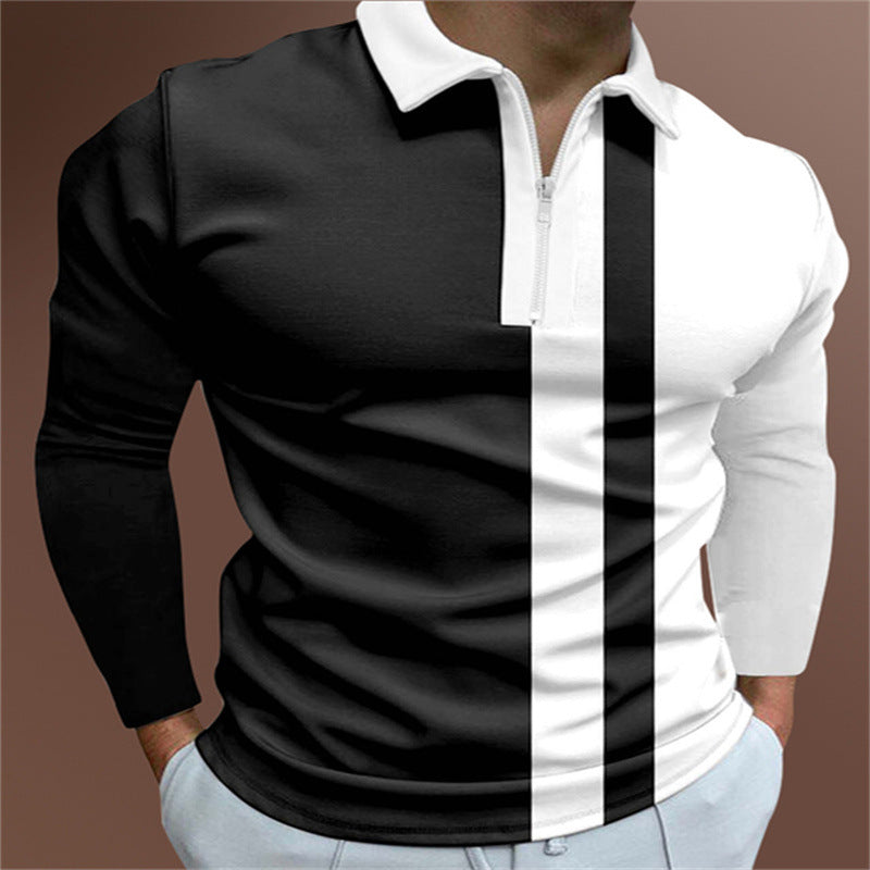 Silas Printed Stripe Polo Tee — Black white