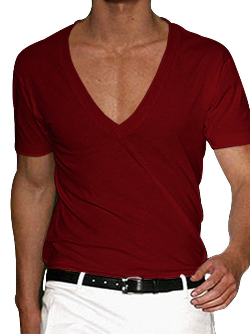 Men's Plus Size Deep V-Neck Slim Fit T-Shirt | Hazel & June Red
