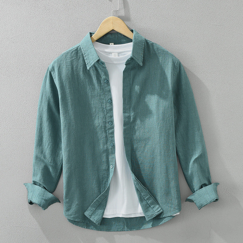 Artisan Linen-Look Long Sleeve Shirt — Peacock Blue