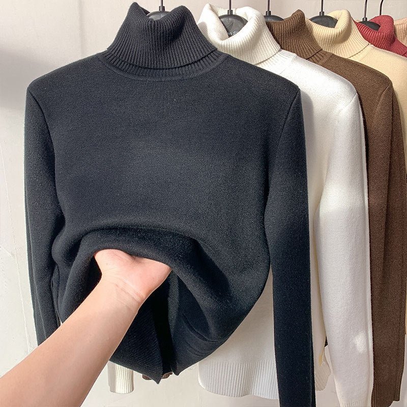 Talia Fleece Turtleneck Sweater — Black