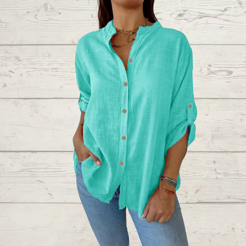 Margaux Linen Grandad Shirt — Green