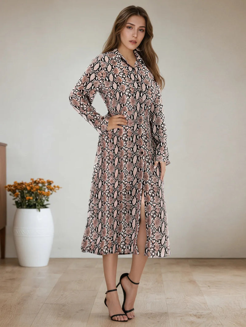 Snake Print Long Sleeve Shirt Dress 3