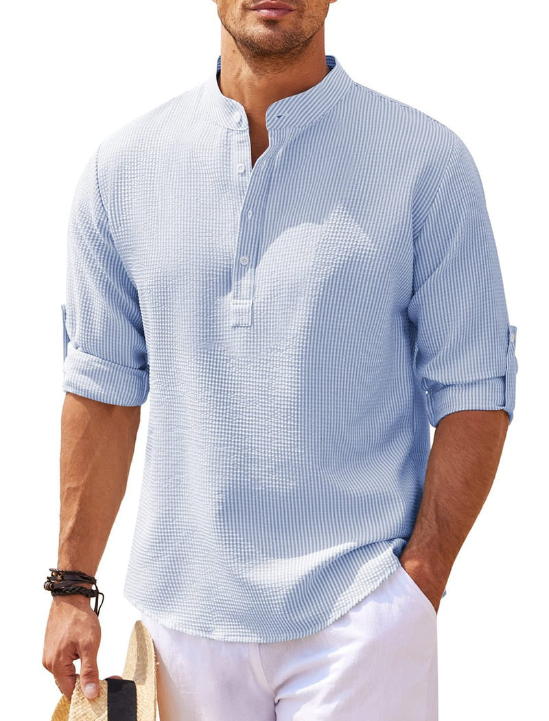 Stone Stand Collar Shirt — Blue