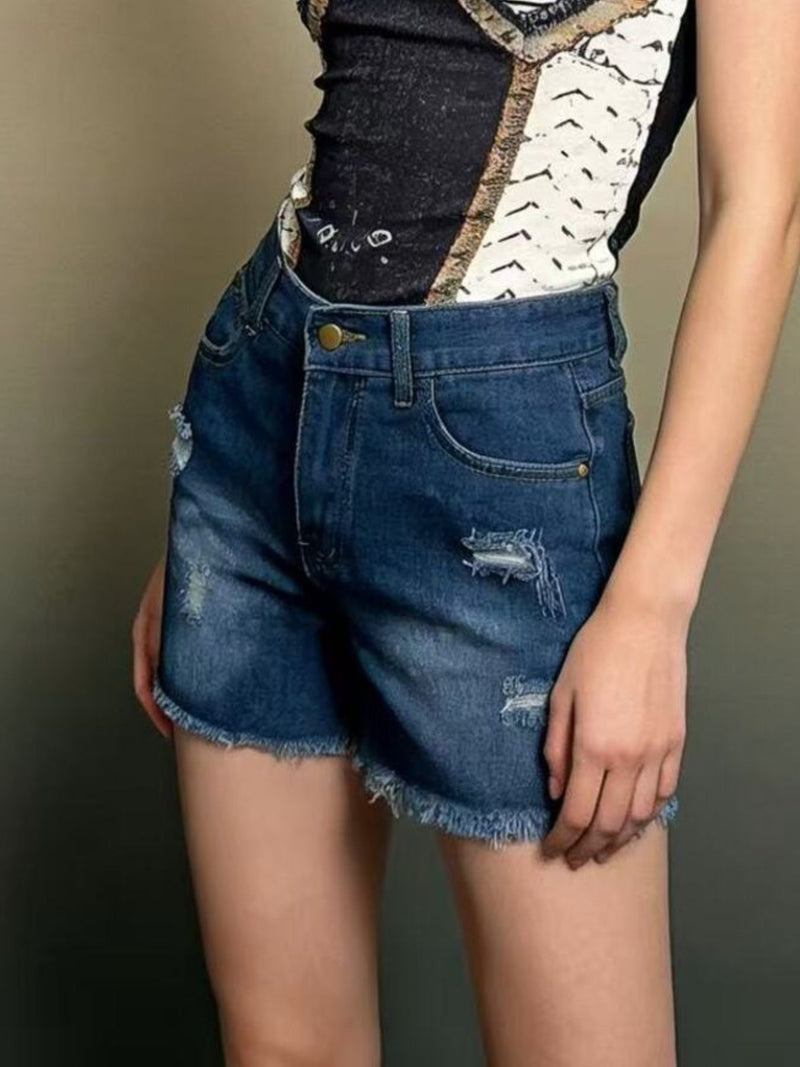 Distressed Frayed Hem Denim Shorts 3