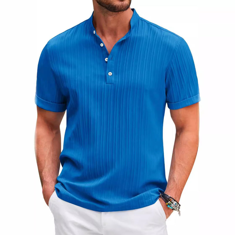Atlas Striped Short Sleeve Polo — Sapphire Blue