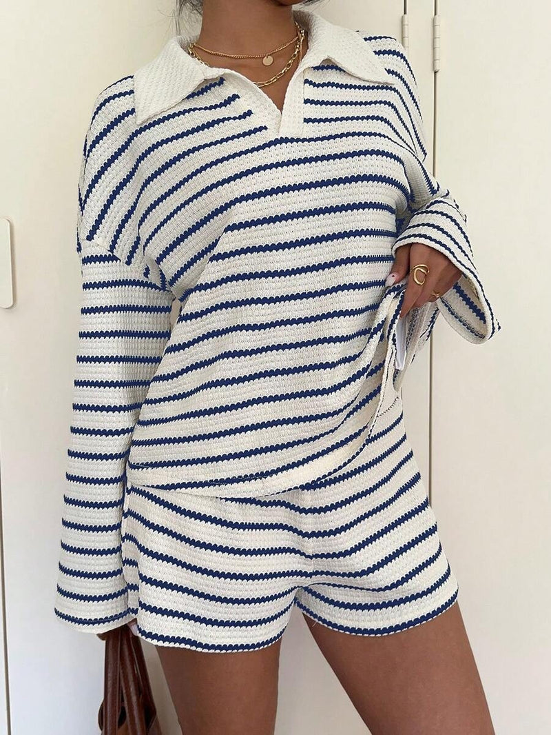 Riviera Striped Knit Lounge Set — Blue