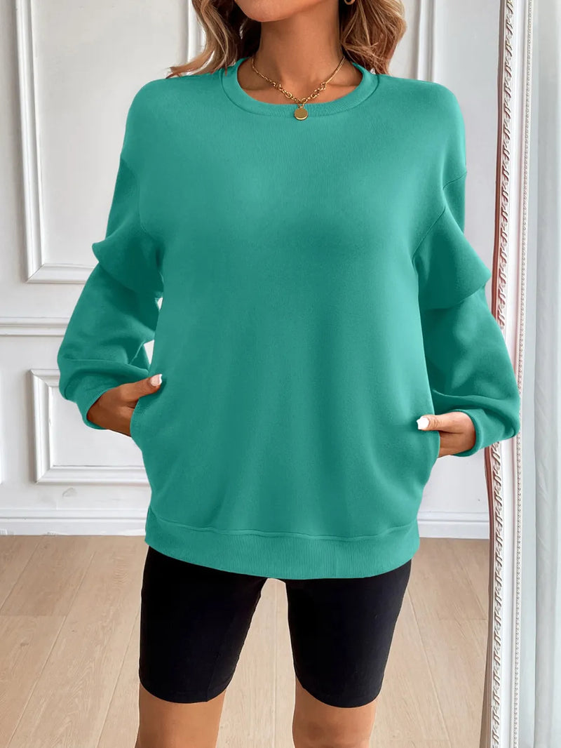 Ivy Lane Round Neck Long Sleeve Sweatshirt | Hazel & June Teal