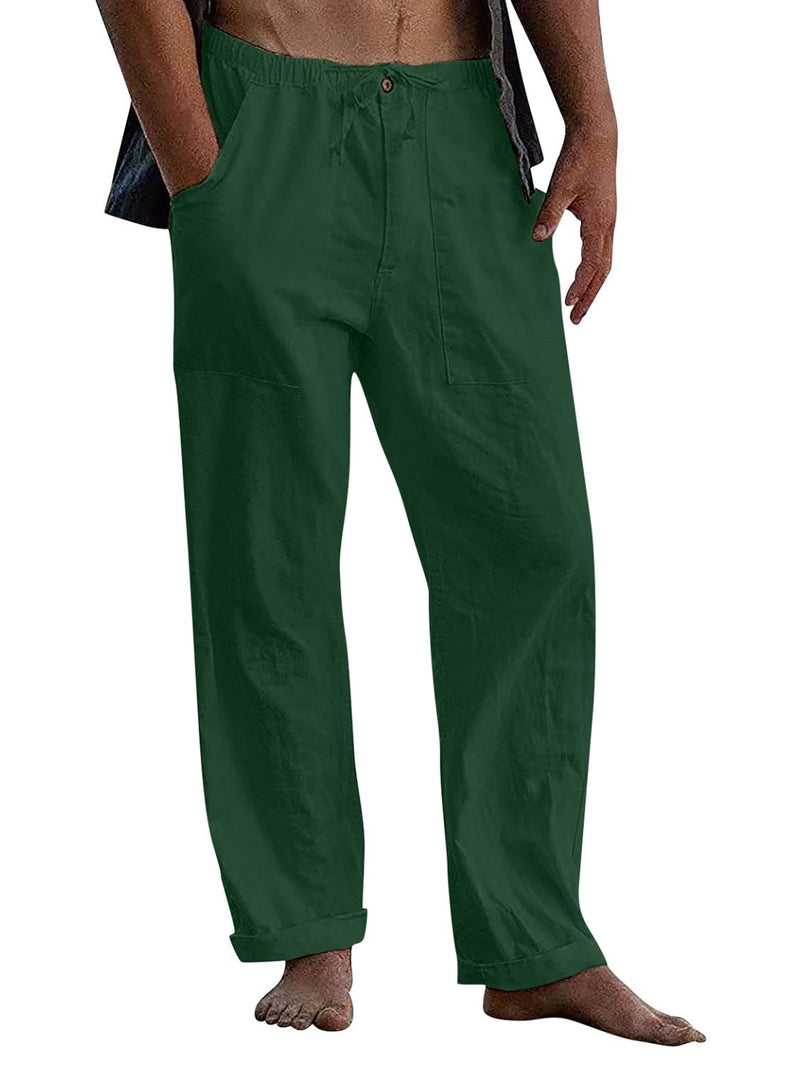 Men's Full Size Drawstring Straight Leg Pants Plus Size Dark Green