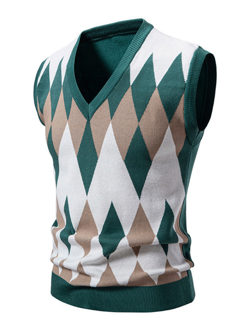 Men's Plus Size Diamond Pattern V-Neck Sweater Vest 8