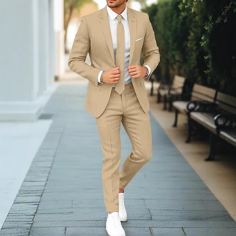Ellis Linen-Blend Suit Set — Khaki