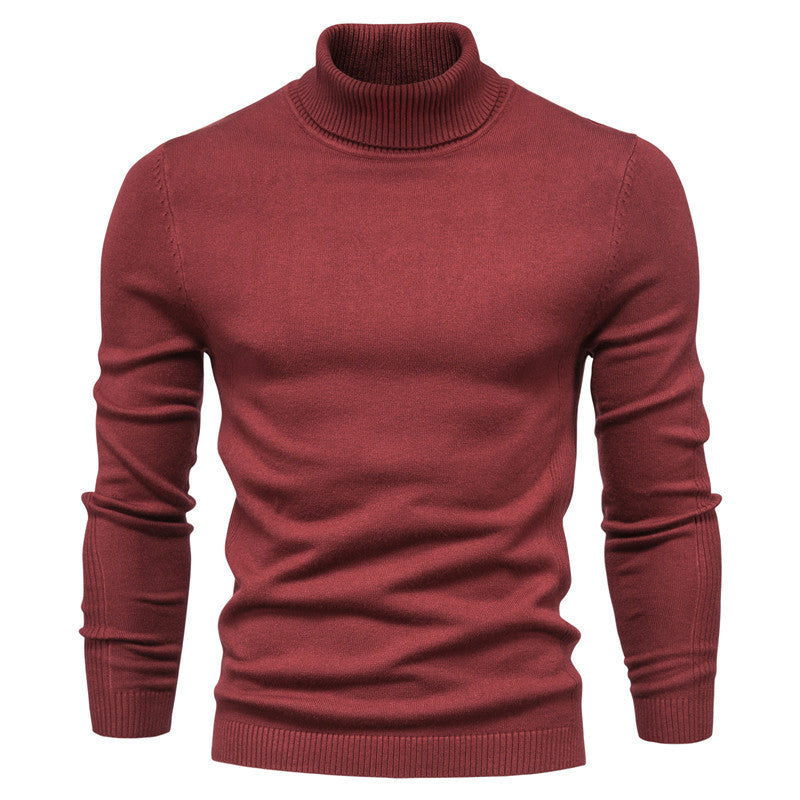Grey Turtleneck Sweater in Wine Red