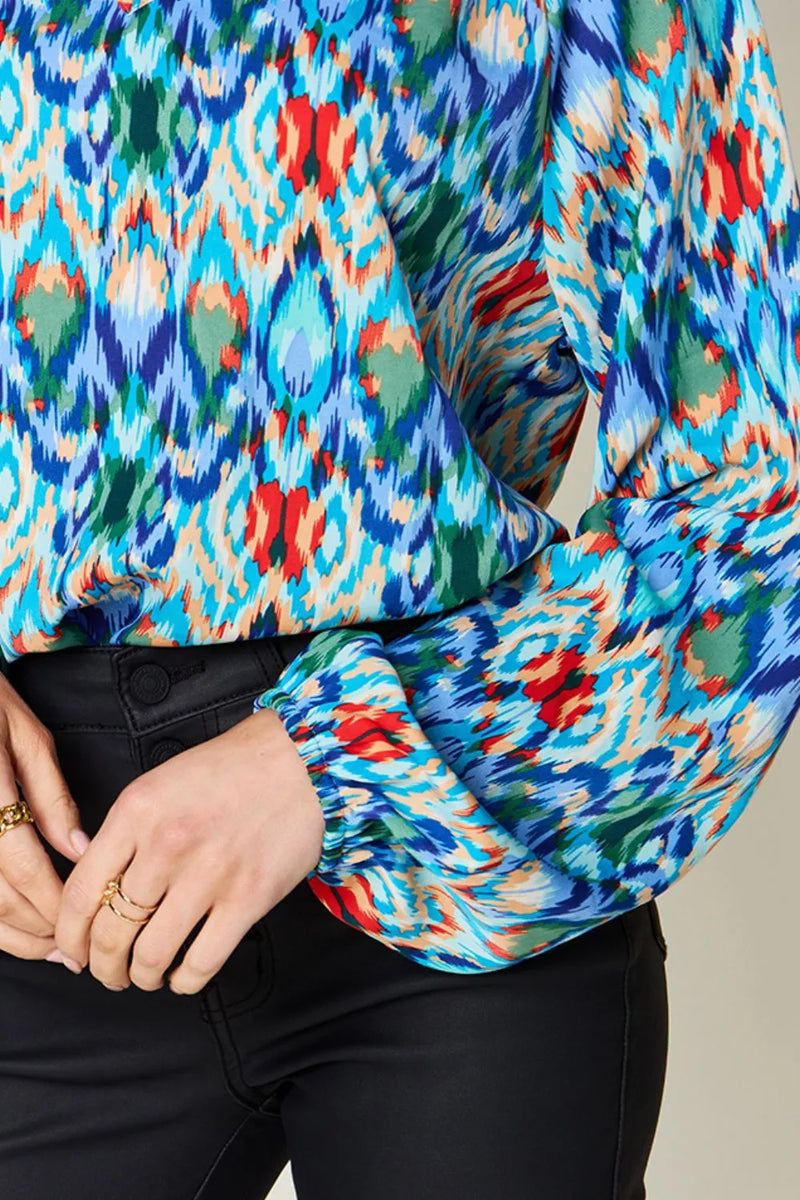 Double Take Full Size Printed Balloon Sleeve Blouse 6