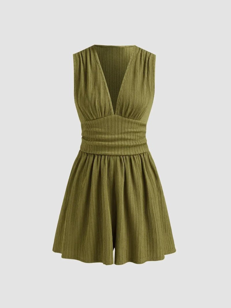 Marlowe Pleated Playsuit — Olive Green