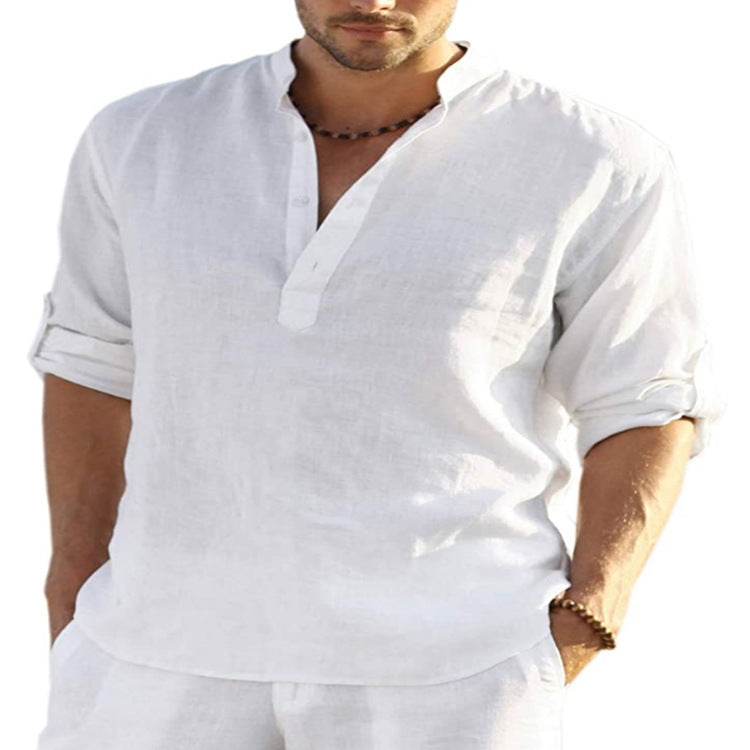Elodie Linen-Look Cotton Shirt in White
