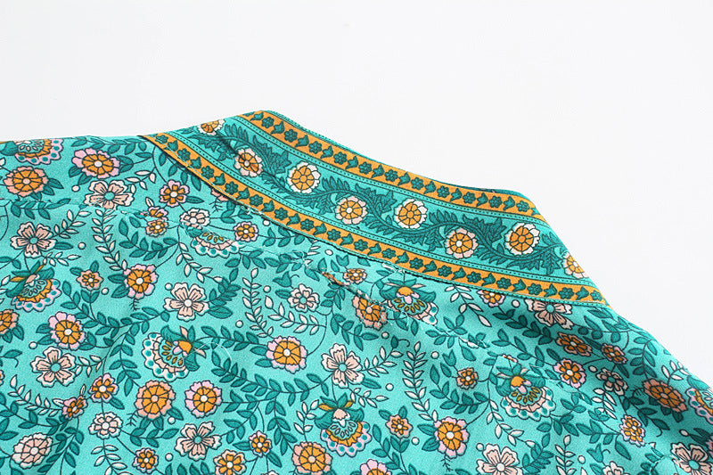 Turquoise Floral Belted Kimono Robe