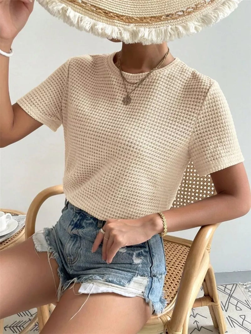 Waffle Knit Short Sleeve T-Shirt 5
