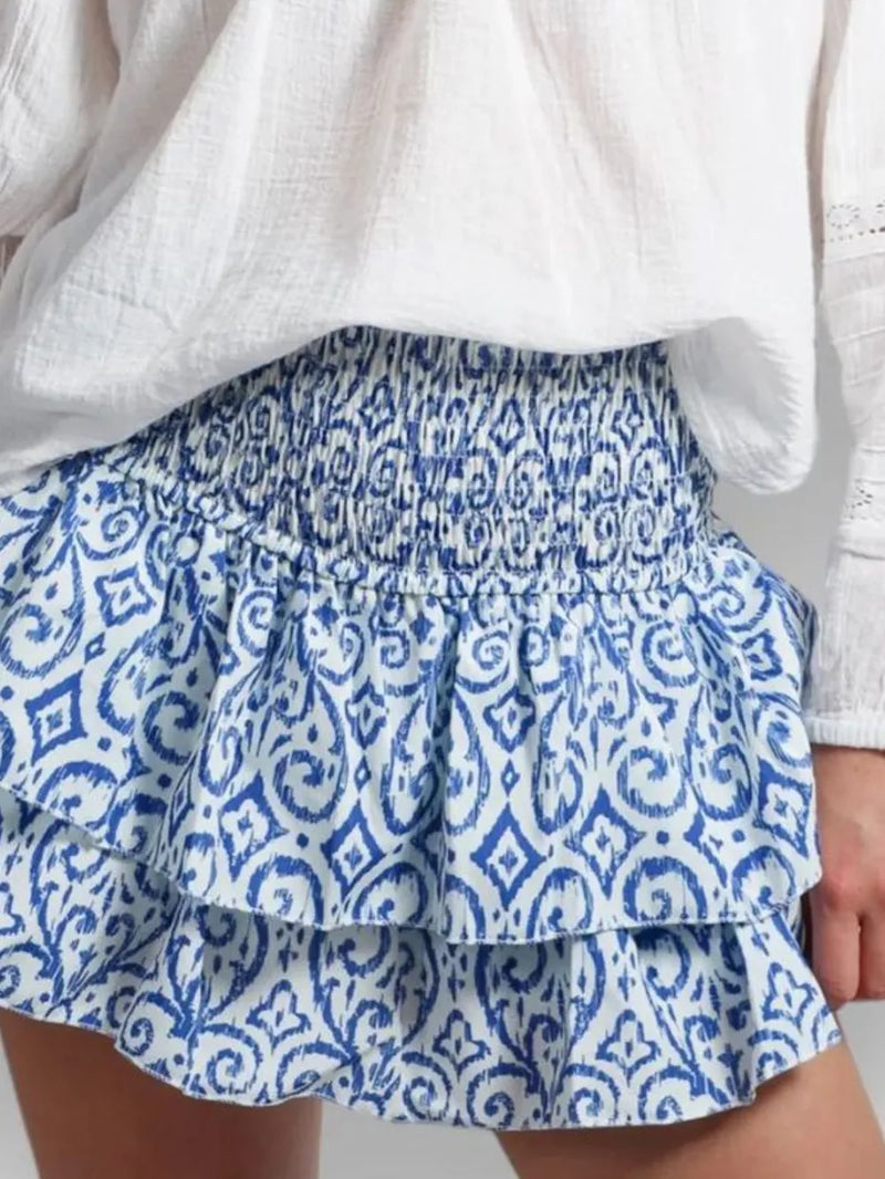 Smocked Wideband Waist Layered Mini Skirt 6