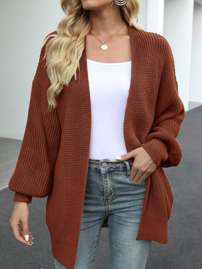 Chunky Knit Open Front Cardigan | Hazel & June Brown