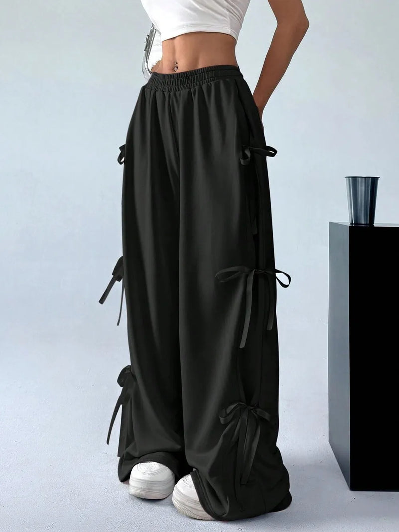 Cargo Wide Leg Pants with Side Tie Details 1