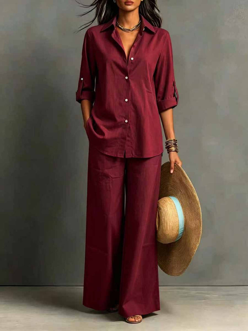 Marisol Linen Resort Co-ord Set — Wine Red