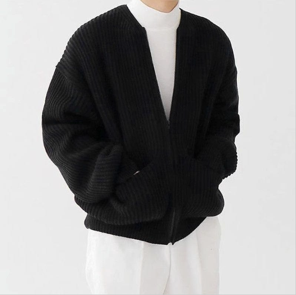 Hugo Zip Knit Cardigan — Black