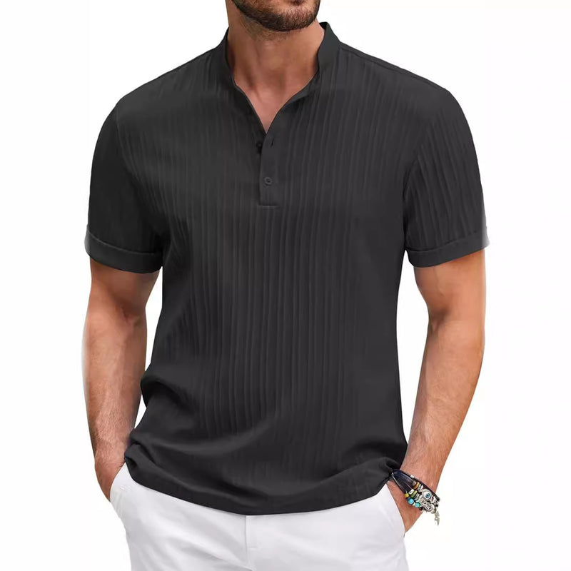 Theo Striped Polo Shorts in Black