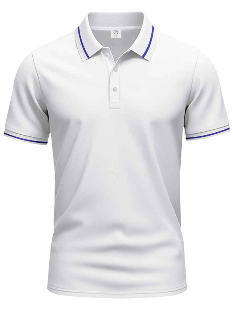 Men's Full Size Contrast Trim Short Sleeve Polo Plus Size | Hazel & June White