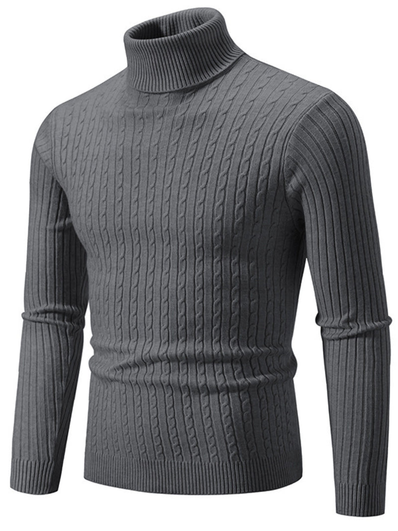 Men's Plus Size Ribbed Turtleneck Long Sleeve Sweater Dark Gray