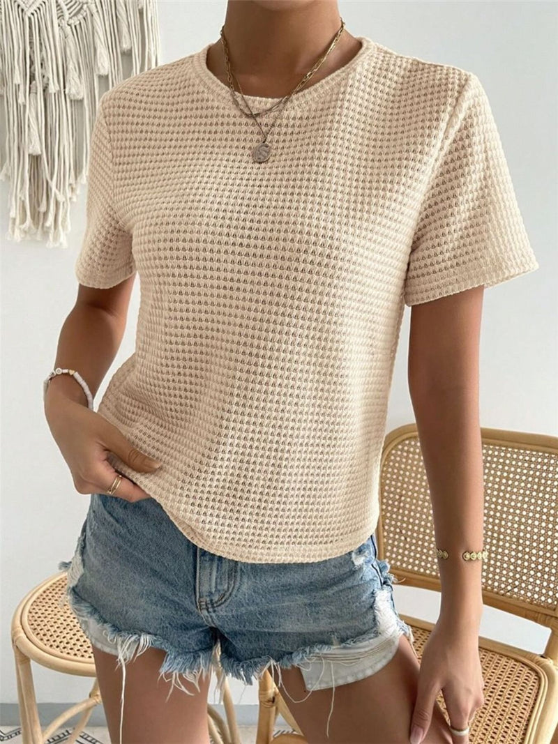 Waffle Knit Short Sleeve T-Shirt | Hazel & June Beige