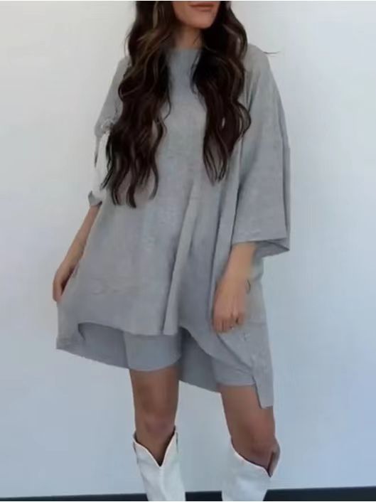 Mina Tee Short Set — Light Gray