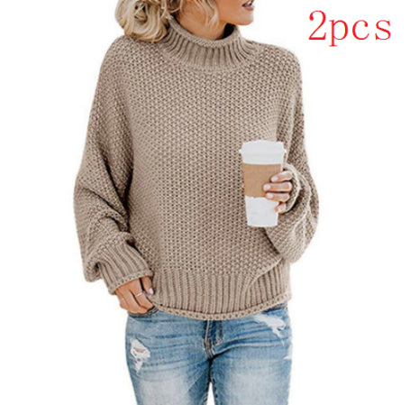 Romy Turtleneck Knit Sweater — Khaki  2PCS