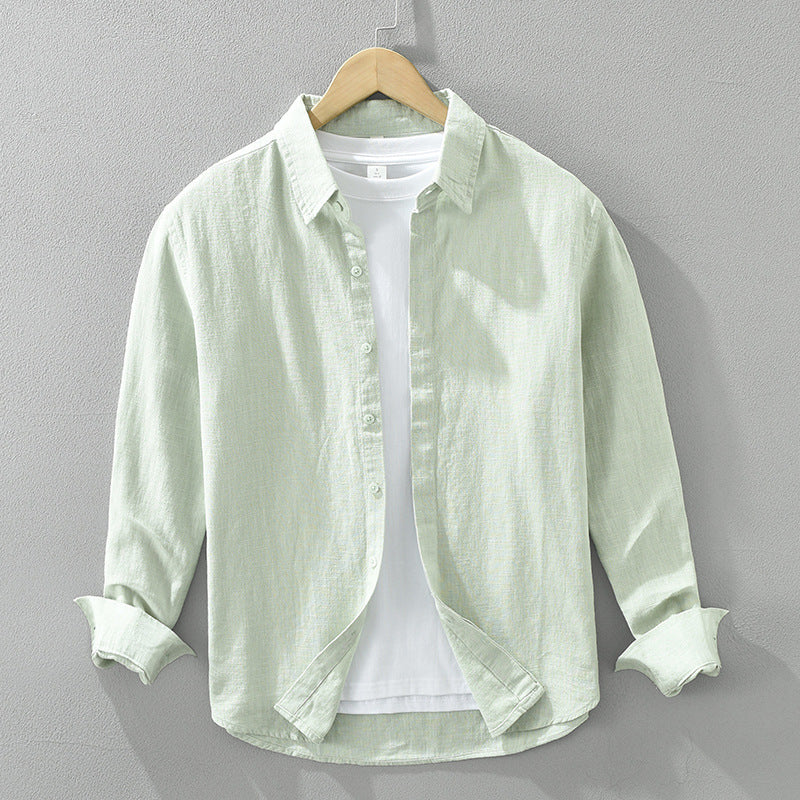 Artisan Linen-Look Long Sleeve Shirt — Pea Green