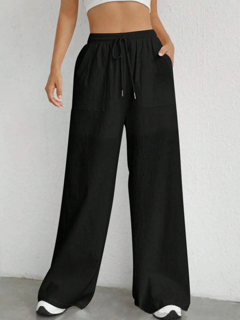 Drawstring Wide Leg Pants Black