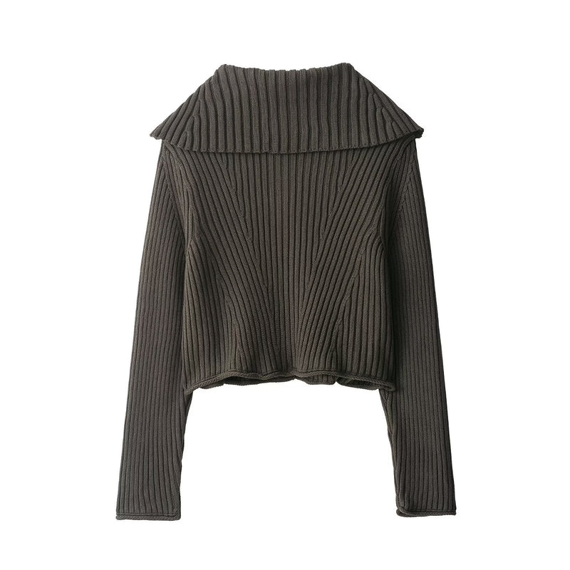 Olive Rib-Knit Shawl-Collar Cardigan 4