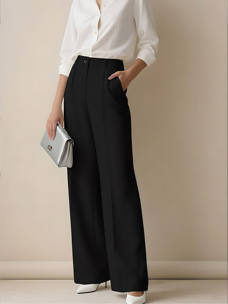 Margot Pleated Wide-Leg Trousers — Black