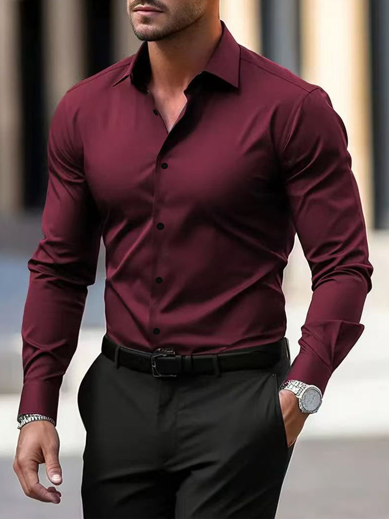 Adrian Navy Button-Down Shirt — Wine Red