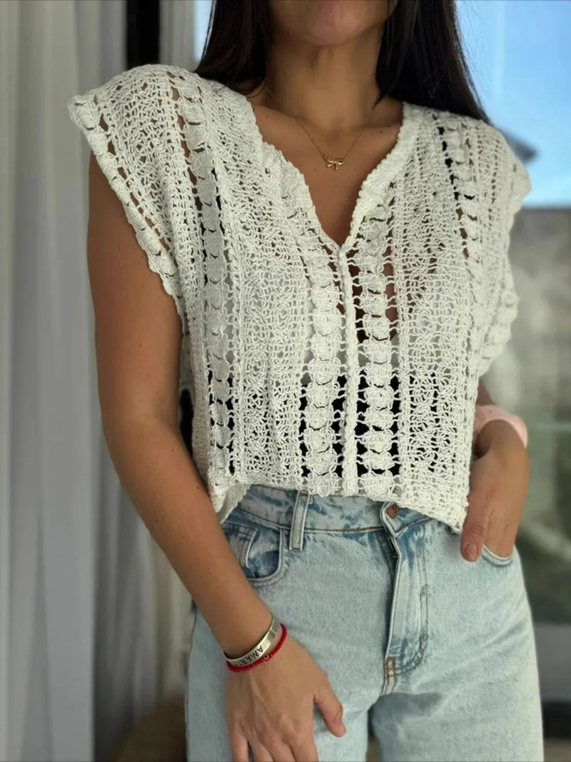 Crochet Knit V-Neck Sweater Vest 1