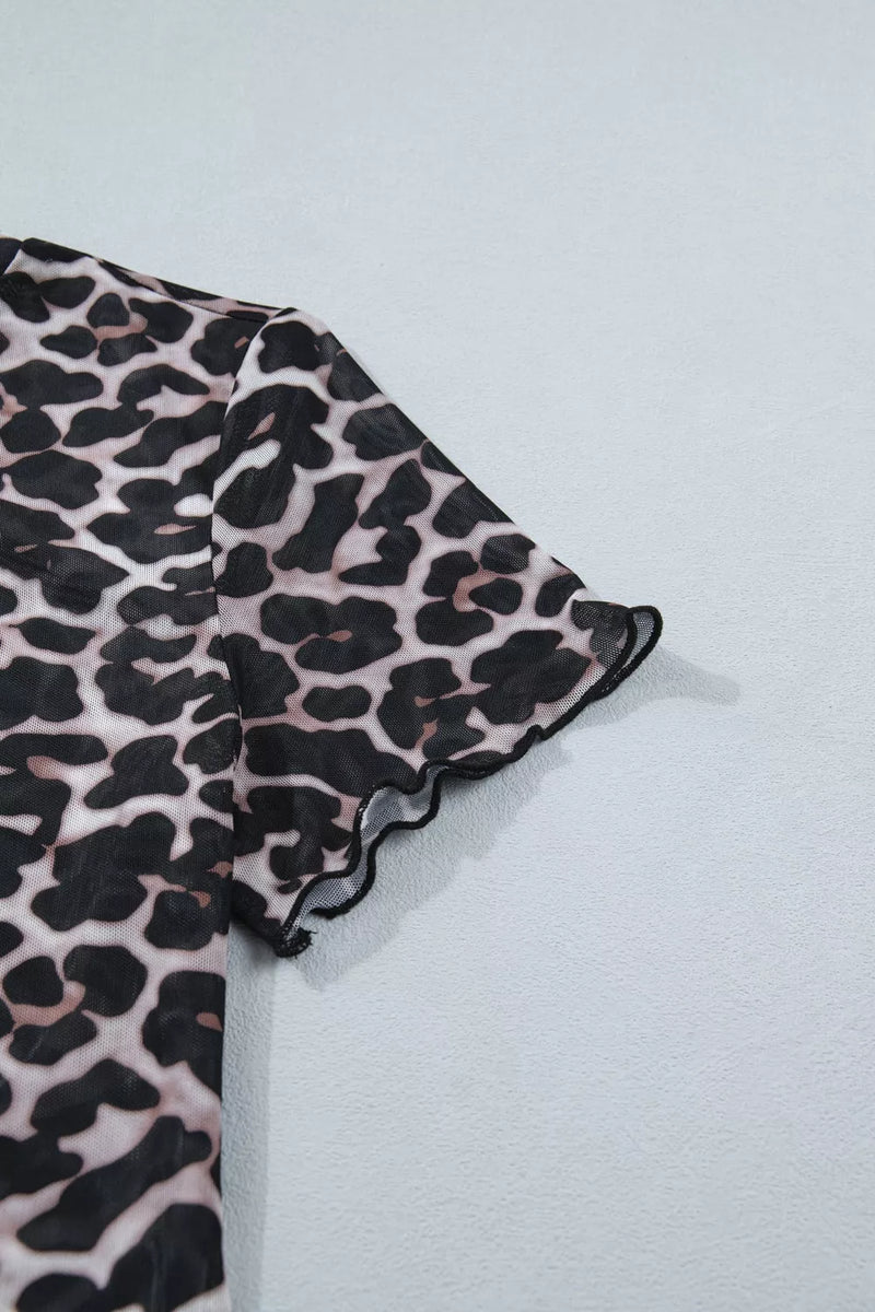 Leopard Print Sheer Mesh Short Sleeve Top 6