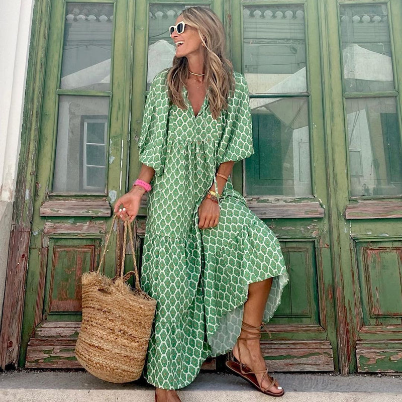 Marisol Bohemian Midi Dress in Green