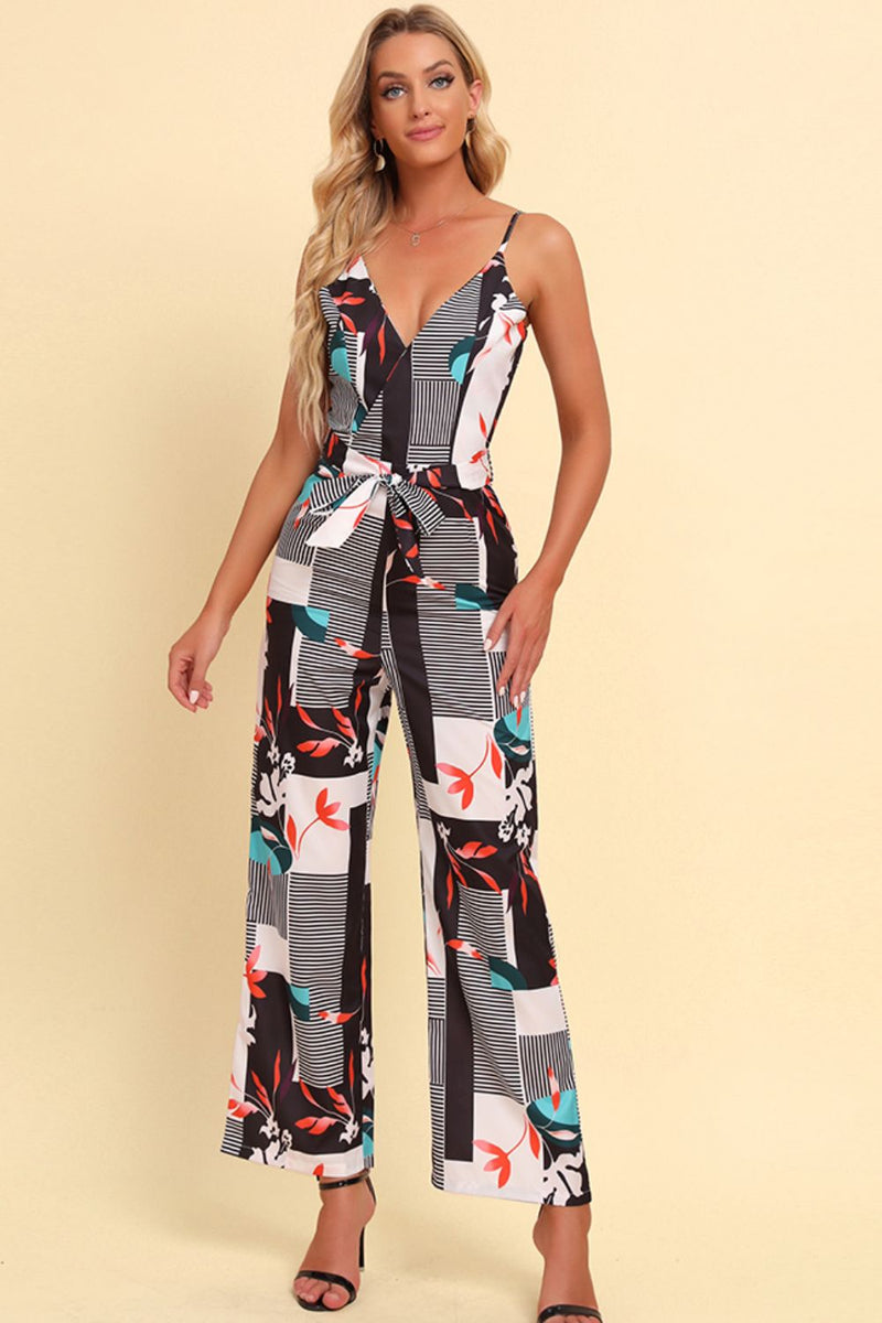 Printed Spaghetti Strap Tied Jumpsuit 5